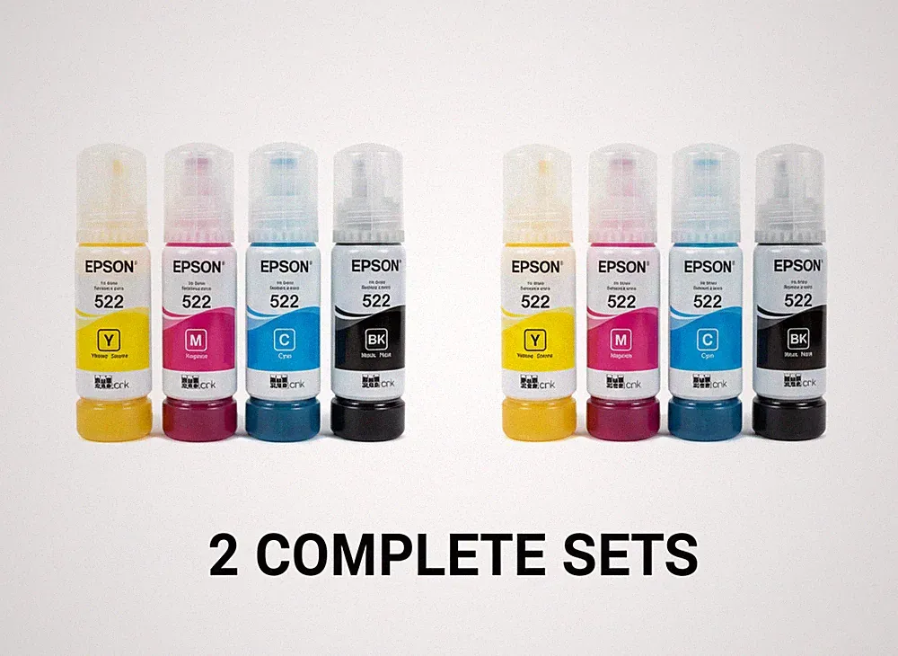 2 SETS: Epson T522 4 Pack CMYK Ink Bottle Kit SEALED AUTHENTIC (2028 Expiration)