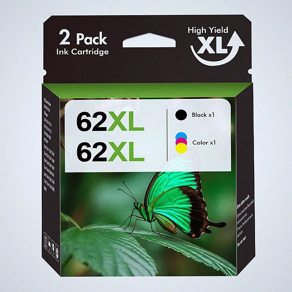 HP 62XL black tricolor high yield ink cartridges