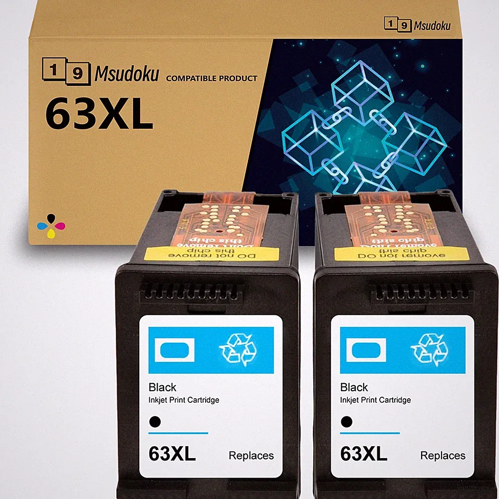 63XL Ink Cartridges Black 2 Pack High Yield Replacement for HP DeskJet Printer